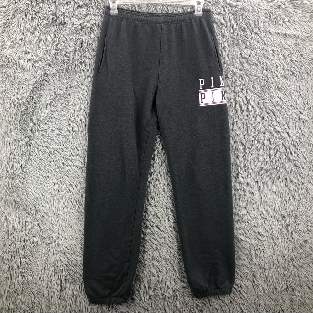 Pink Victorias Secret Joggers Womens Small Gray Oversized  Drawstring Waist